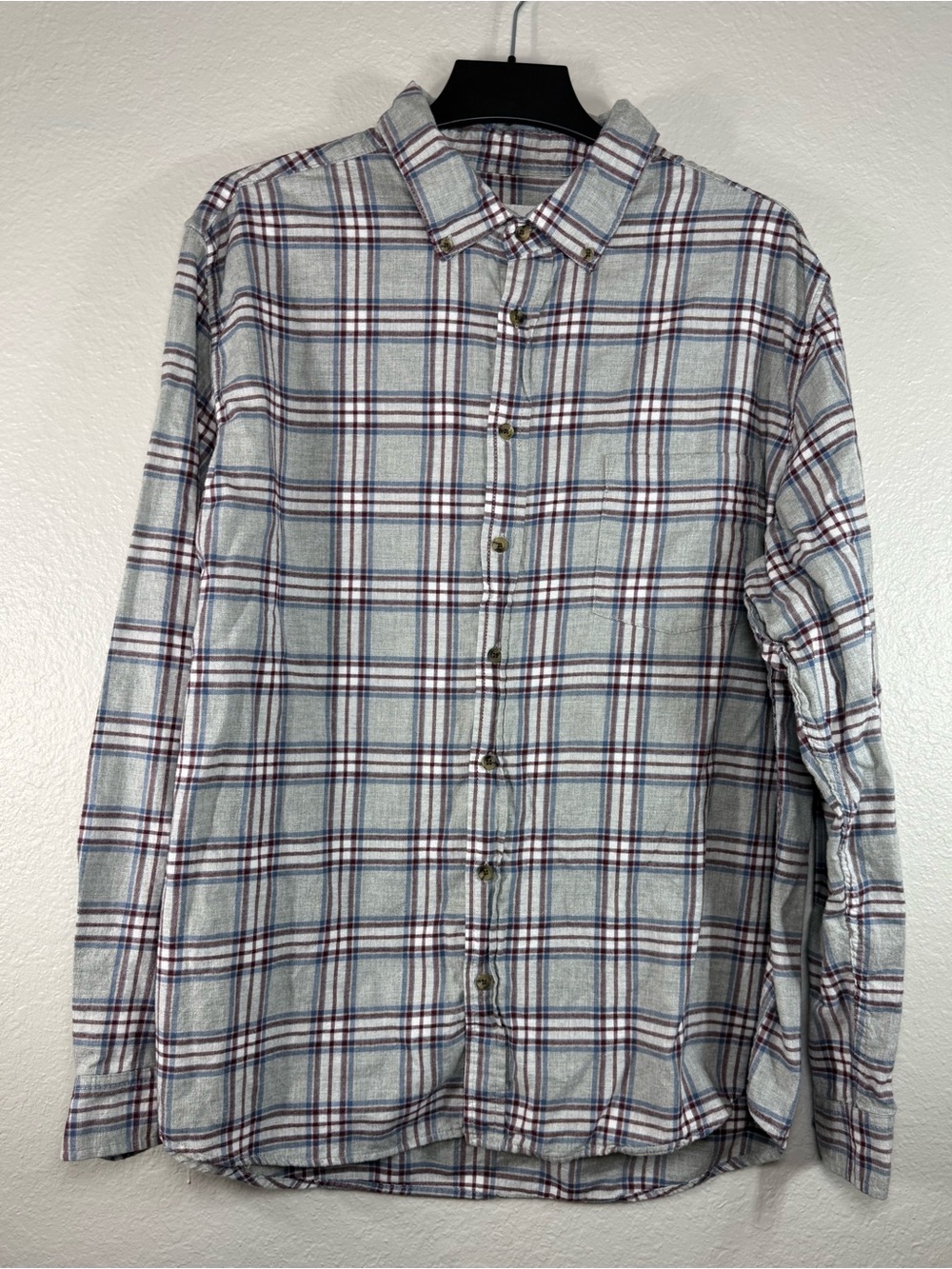 Men’s Goodfellow Gray Plaid Button Down Shirt Size XXL Long Sleeve Flannel